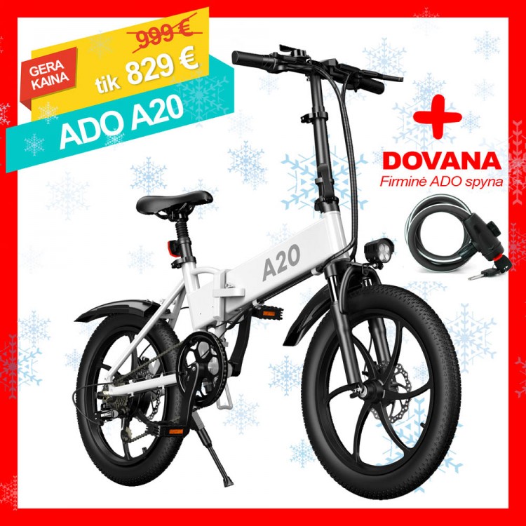 ADO A20 elektrinis dviratis 350W sulankstomas baltas