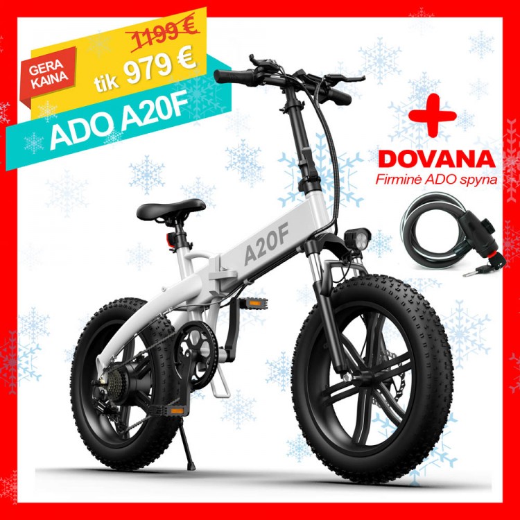 ADO A20F elektrinis dviratis Fat bike 500W sulankstomas baltas