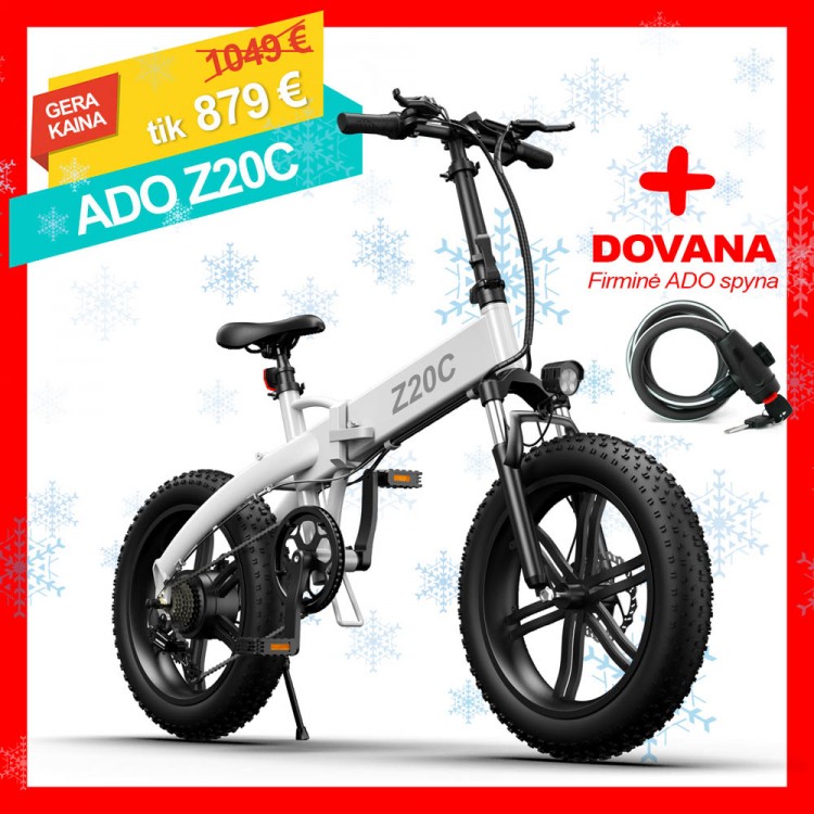 ADO Z20C elektrinis dviratis Fat bike 350W sulankstomas baltas