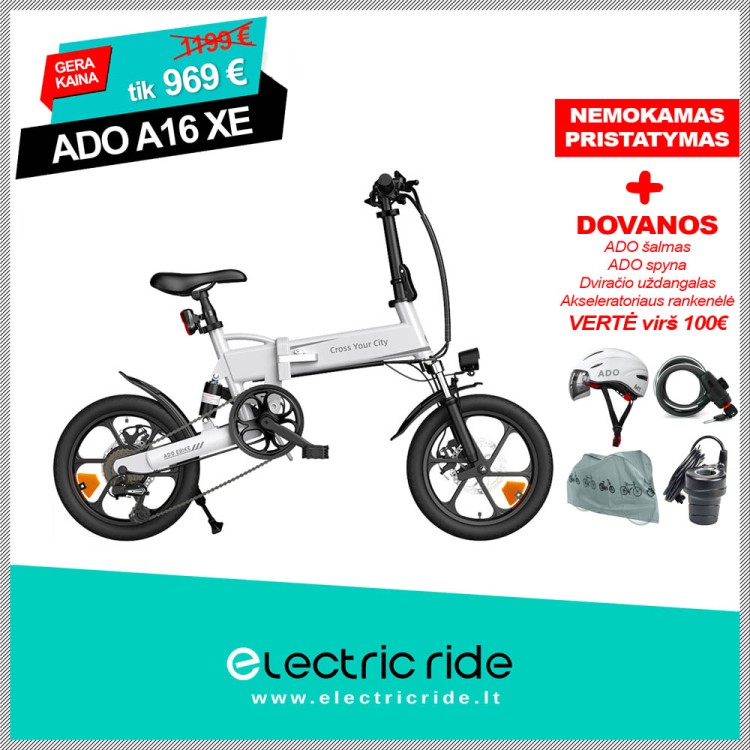 ADO A16 XE elektrinis dviratis sulankstomas baltas