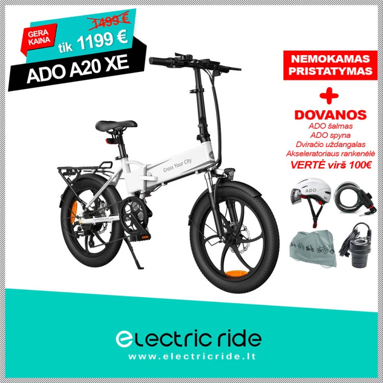 ADO A20 XE elektrinis dviratis sulankstomas baltas
