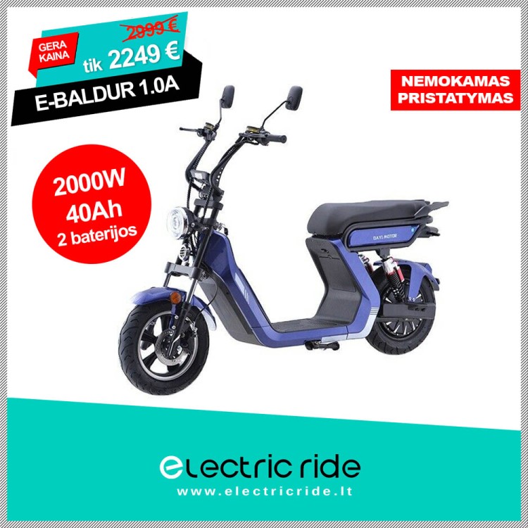 Elektrinis motoroleris E-baldur 1.0A 2000W 2x20Ah mėlynas