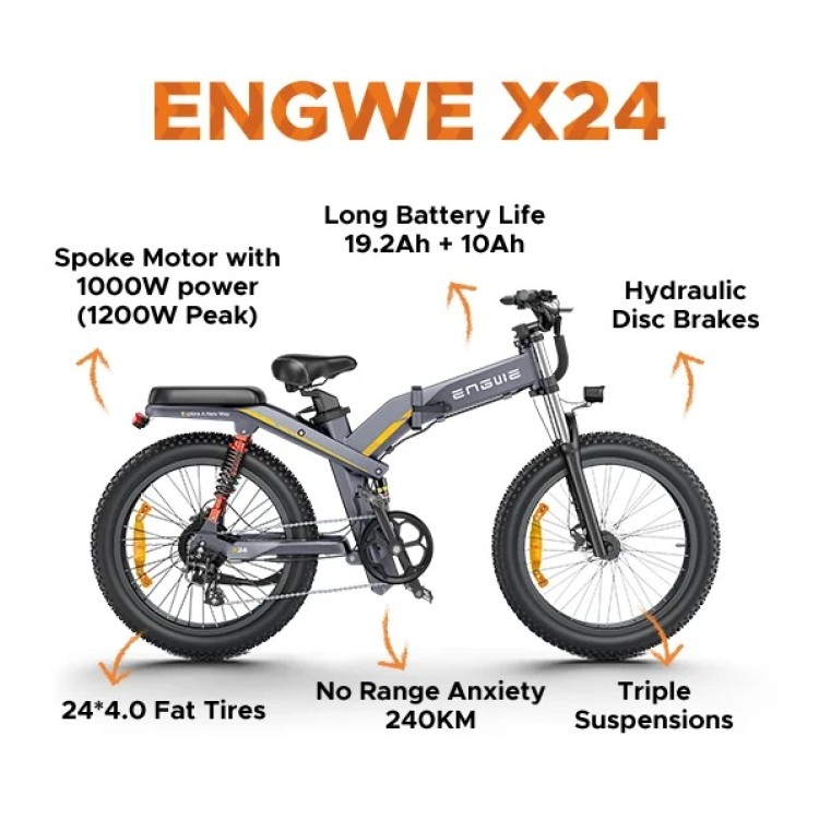 ENGWE X24 1000W 19.2+10Ah elektrinis dviratis